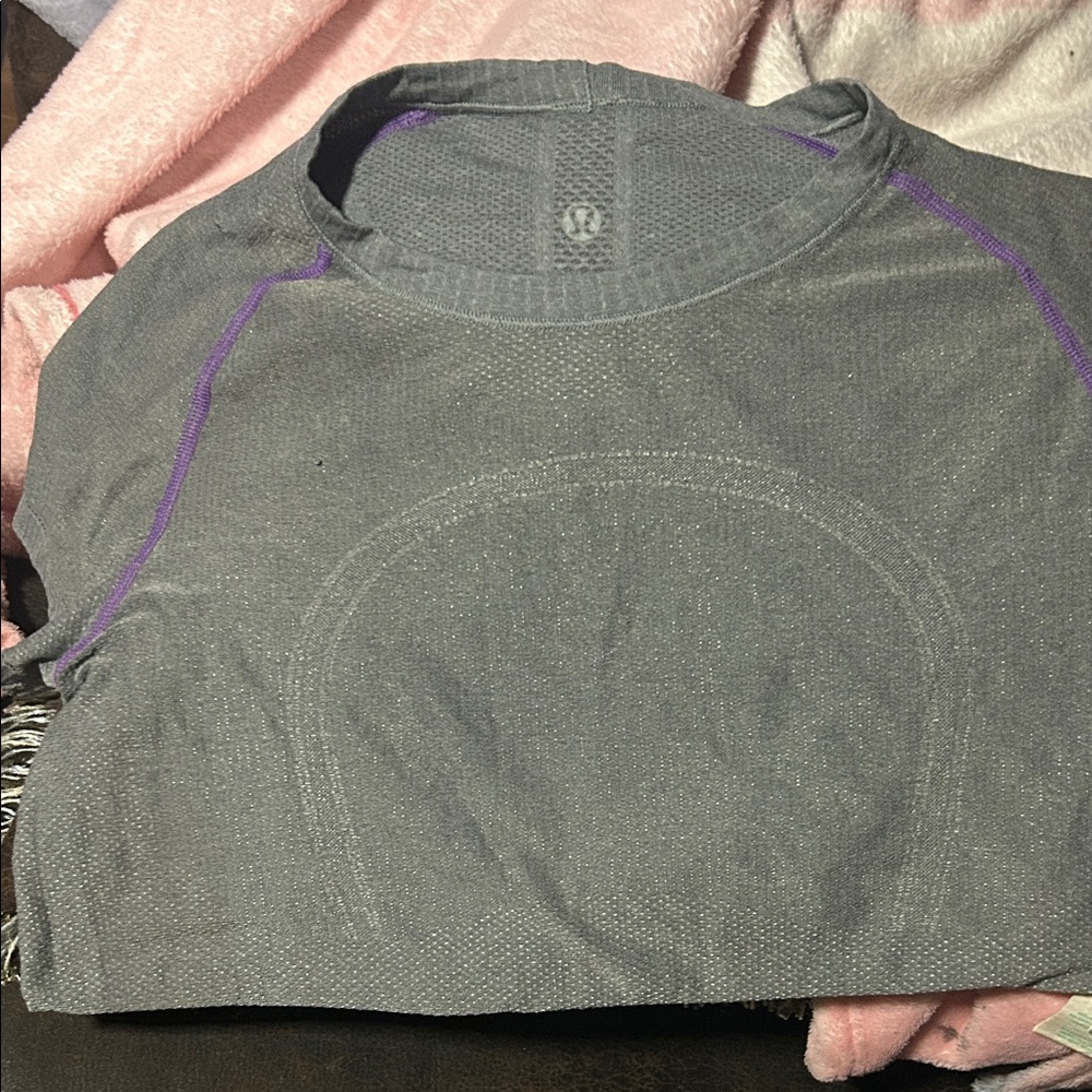 lululemon athletica Gray Muscle Tee with Purple Accents